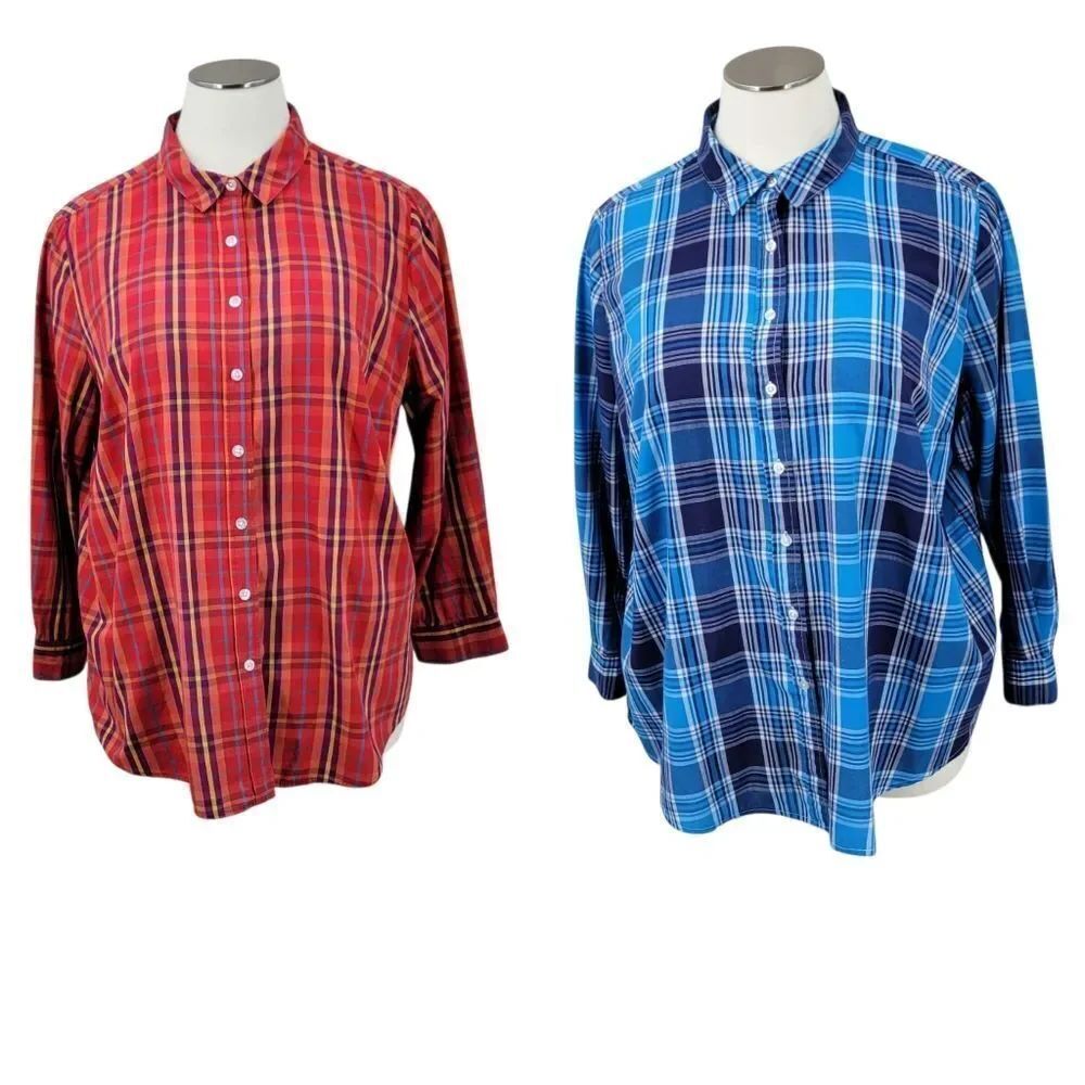 Woman Within Button Up Plaid Shirt Lot Blue and Red Women's Plus Size 2X 26/28